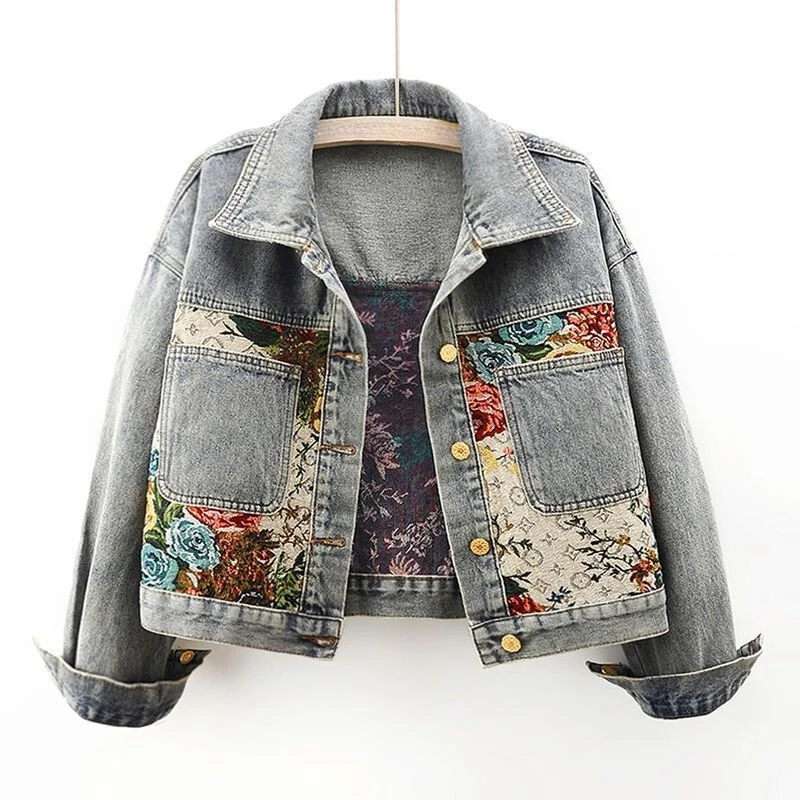 Veste en jean à fleurs