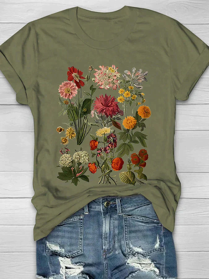 T-shirt vintage à imprimé floral pour femme