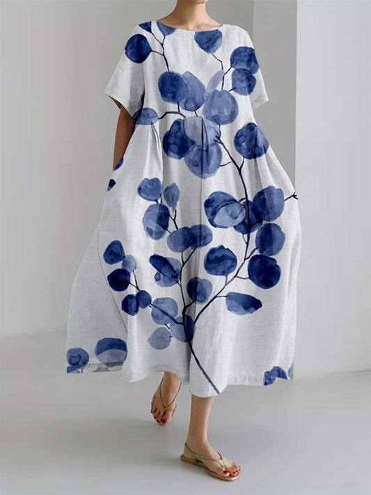 Robe ample décontractée imprimée avec un design floral botanique rétro pour femme