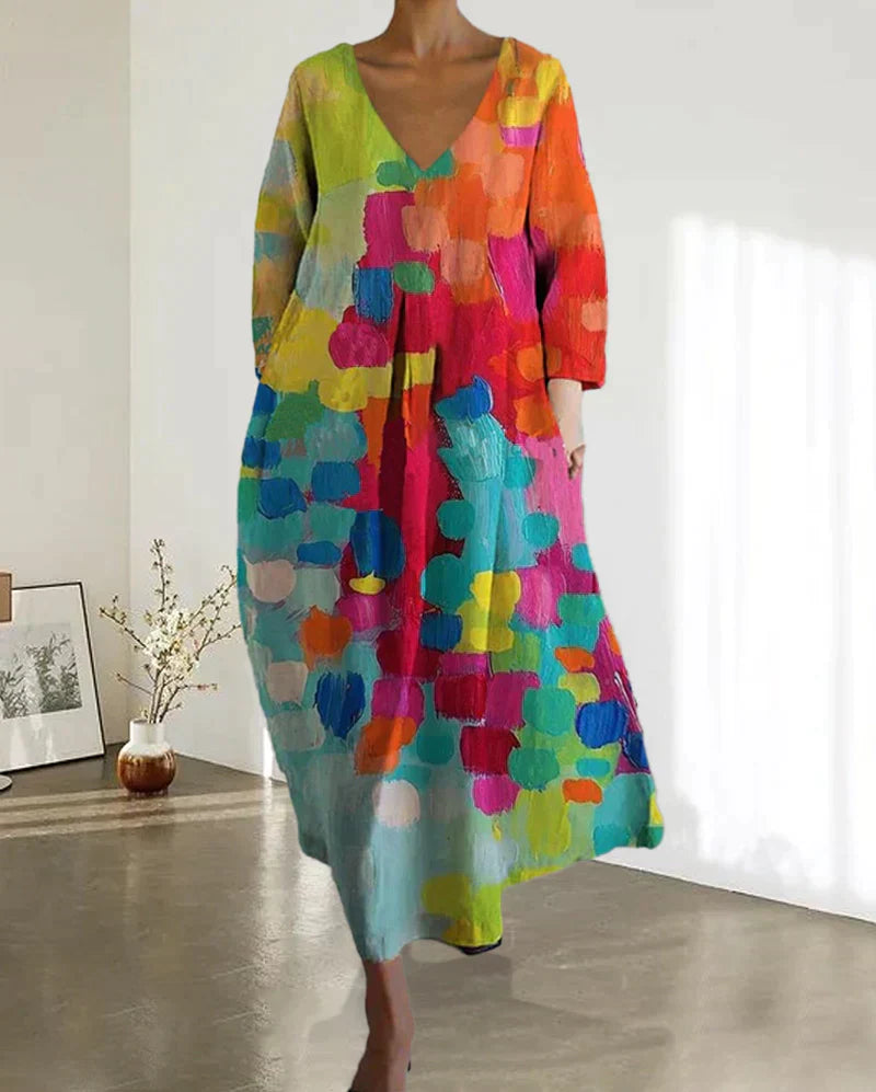 Robe imprimée colorée avec décolleté en V