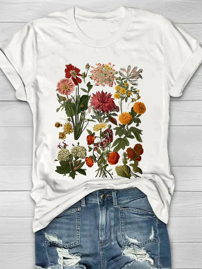 T-shirt vintage à imprimé floral pour femme