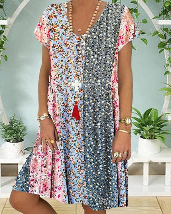 Robe florale décontractée à manches courtes