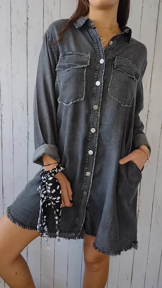 Chemise longue confortable en denim synthétique