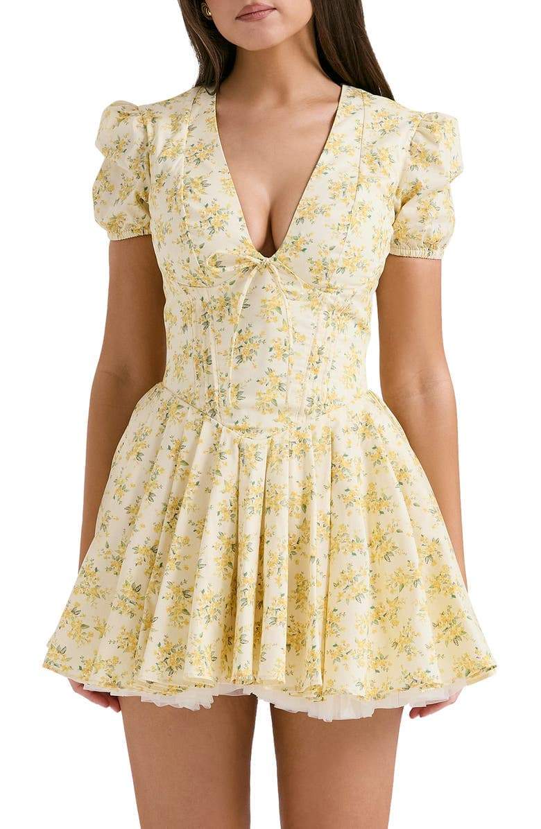 Mini robe corsetée avec col en V Robe corsetée à fleurs