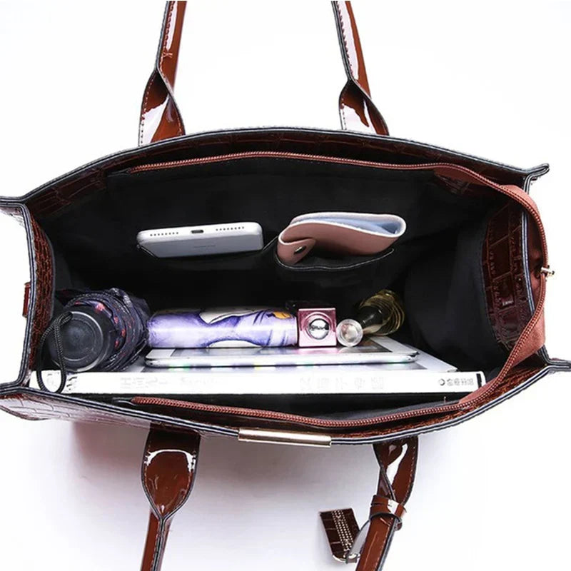 Große Kapazität Krokodil-Patentleder-Handtasche