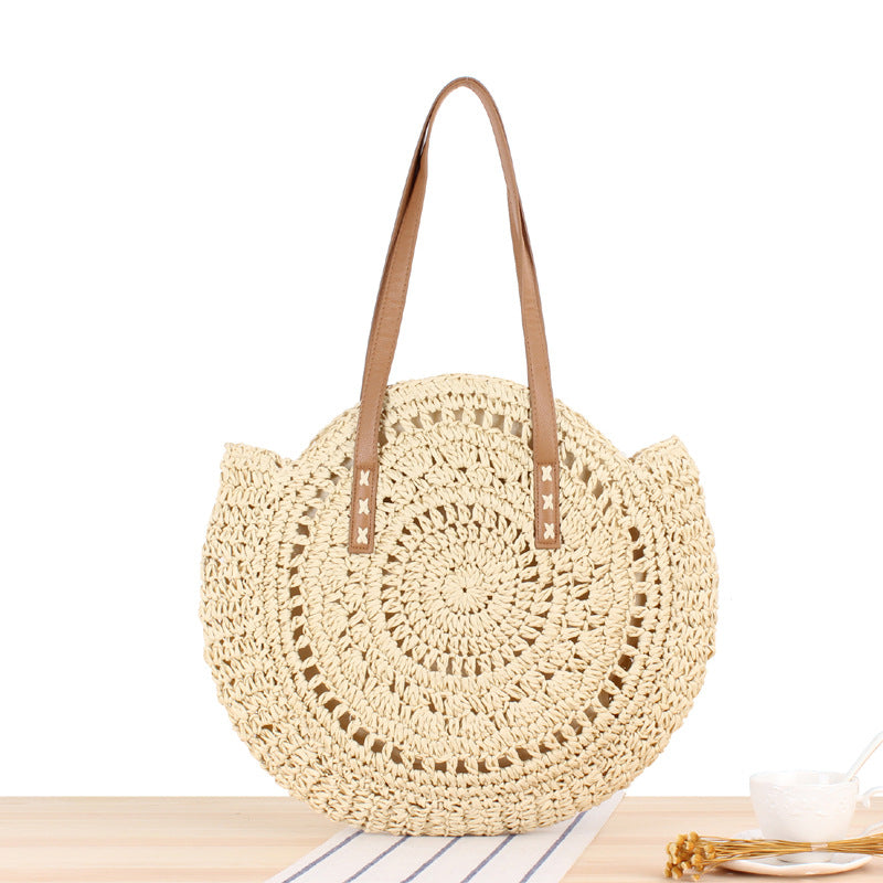 Einfache runde Schultertasche Strohtasche Sommer Strandtaschen