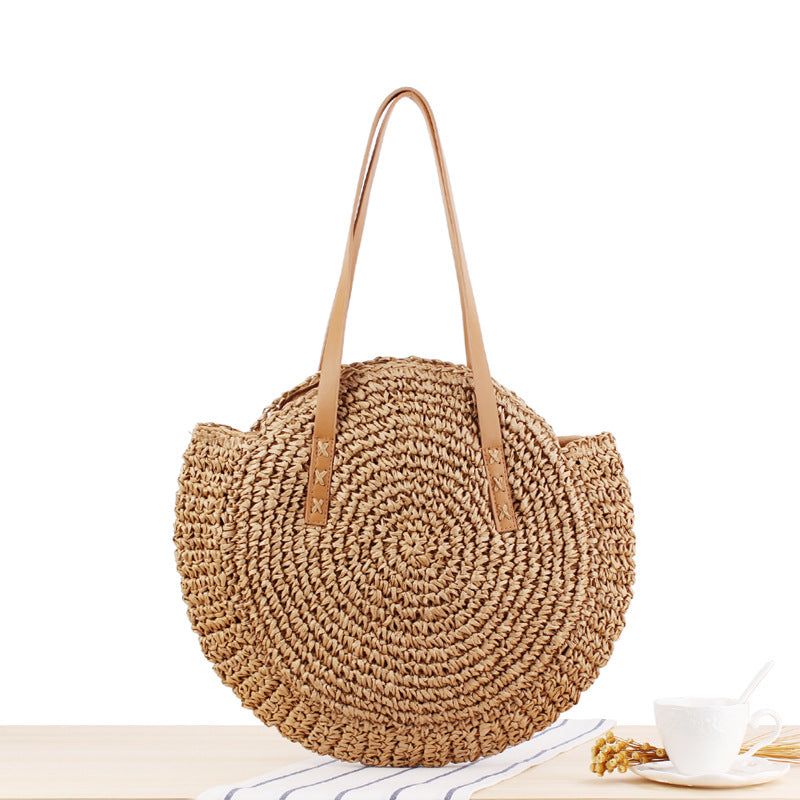 Einfache runde Schultertasche Strohtasche Sommer Strandtaschen