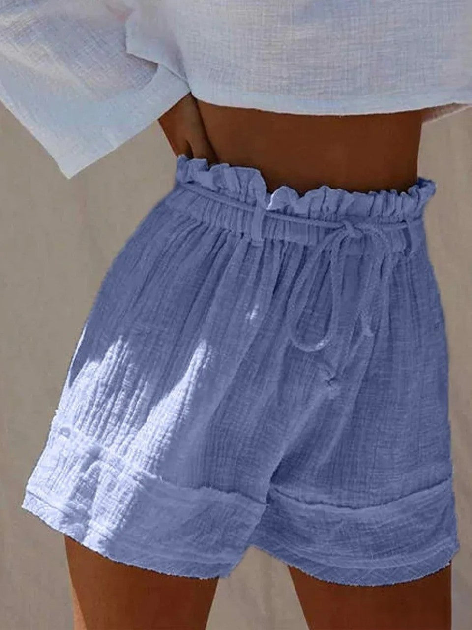 Short boho blanc en coton mélangé