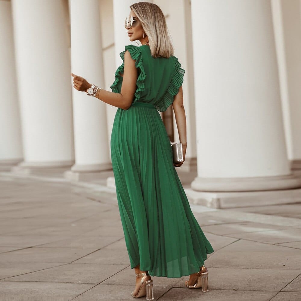 Vert Bohème robe femme avec col en V