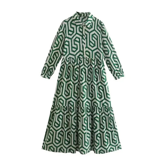 Robe à manches longues à motifs géométriques