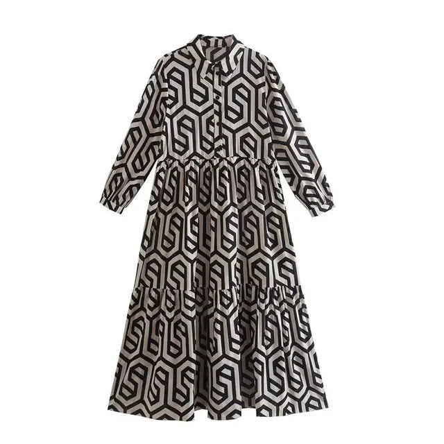 Robe à manches longues à motifs géométriques