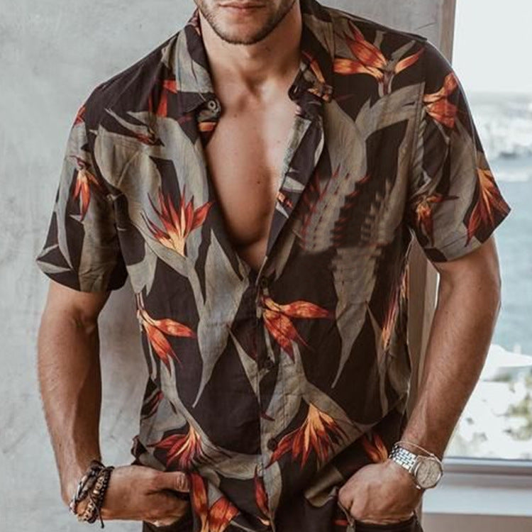 Chemise à manches courtes pour homme à imprimé tropical