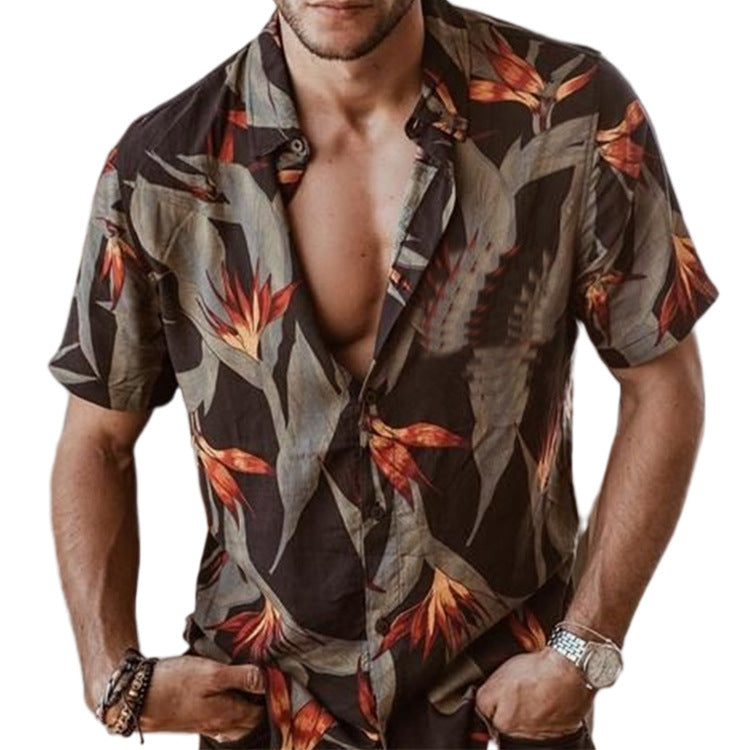 Chemise à manches courtes pour homme à imprimé tropical