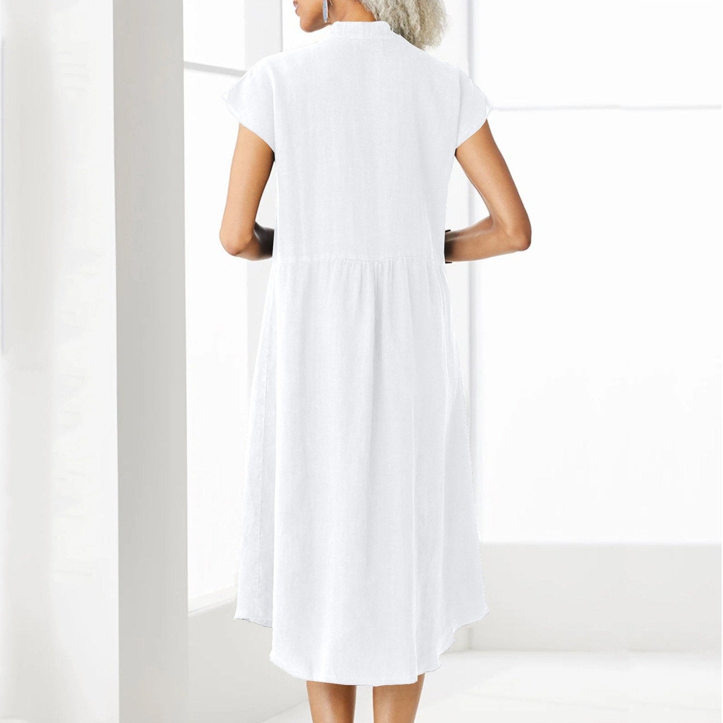 Robe en coton et lin avec bouton et poche