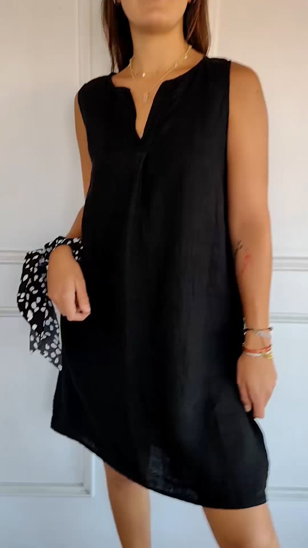 Robe cripes en coton et lin avec col V