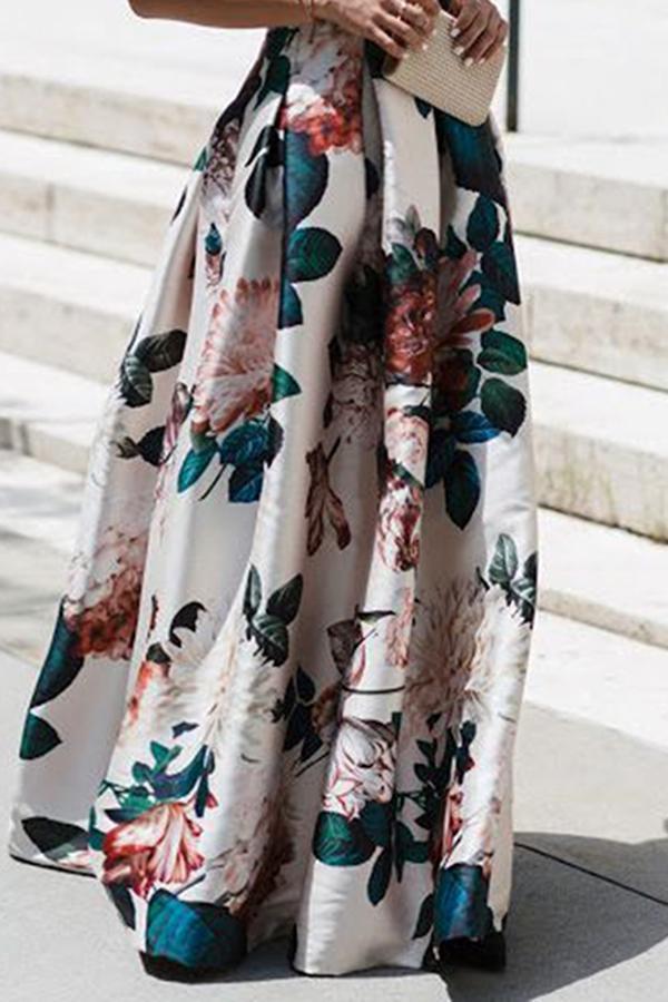 Robe col V Fashion Print