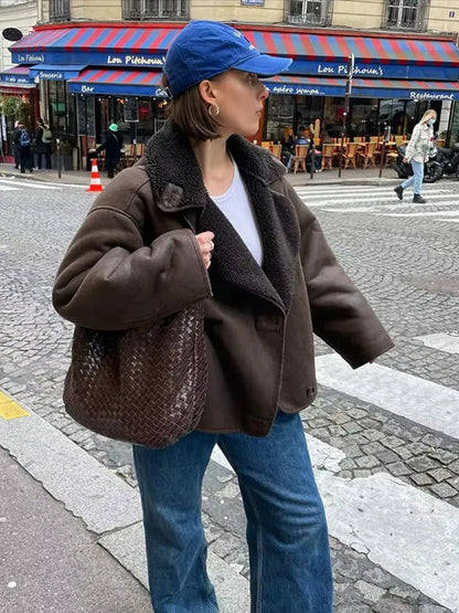 Crêpes | Veste oversize de couleur marron juteux