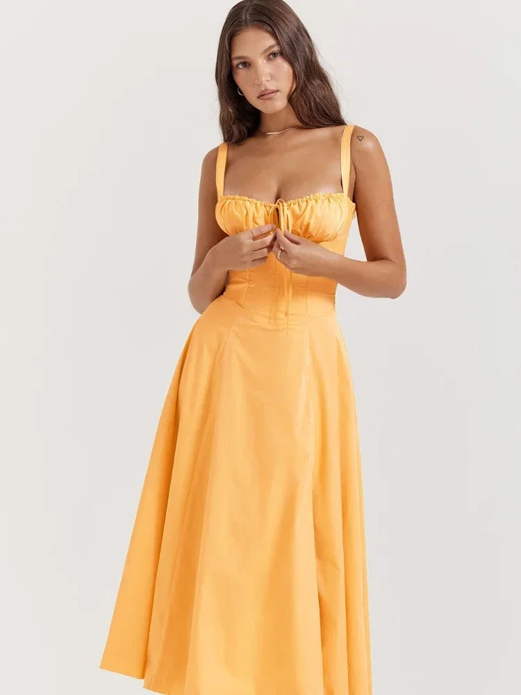 Robe d'été taille fine ModeParisienne® jaune rose