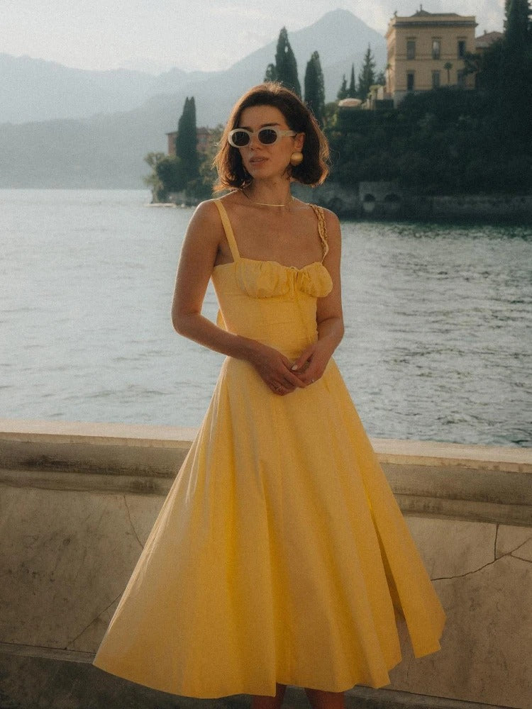 Robe d'été taille fine ModeParisienne® jaune rose