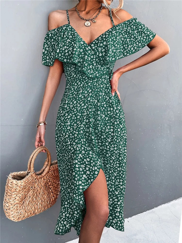 Robe d'été ModeParisienne® avec volants dos nu et imprimé fleuri