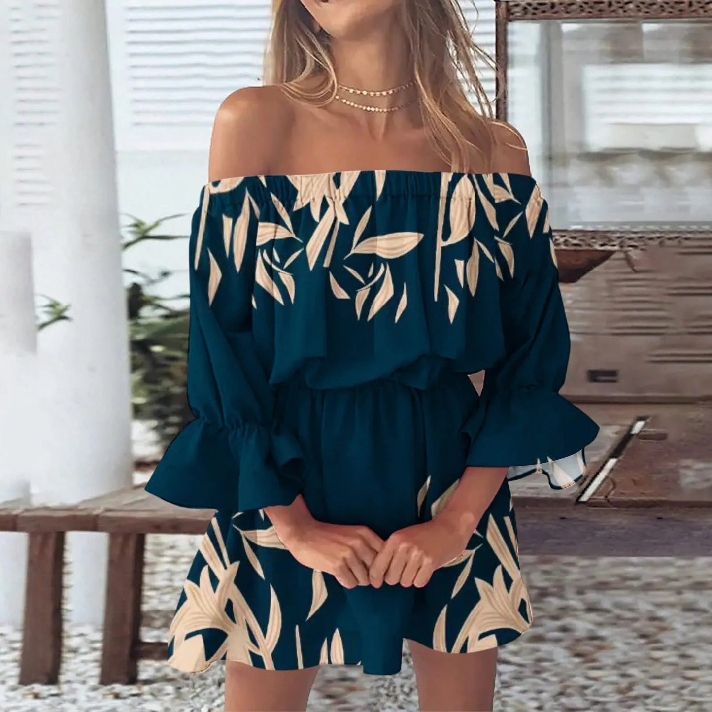 ModeParisienne® Robe d'été à manches évasées et imprimé fleuri