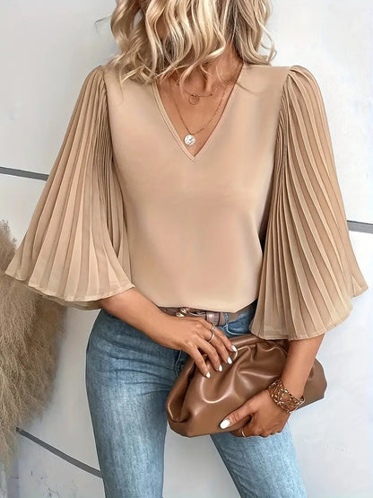 Blouse Cripes à col V | Sylvie