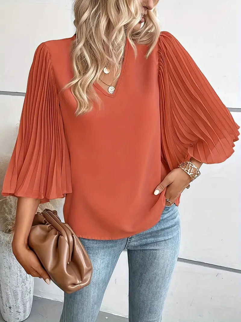 Blouse Cripes à col V | Sylvie