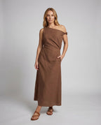 Dames Off-Shoulder Maxi Jurk met Drapering