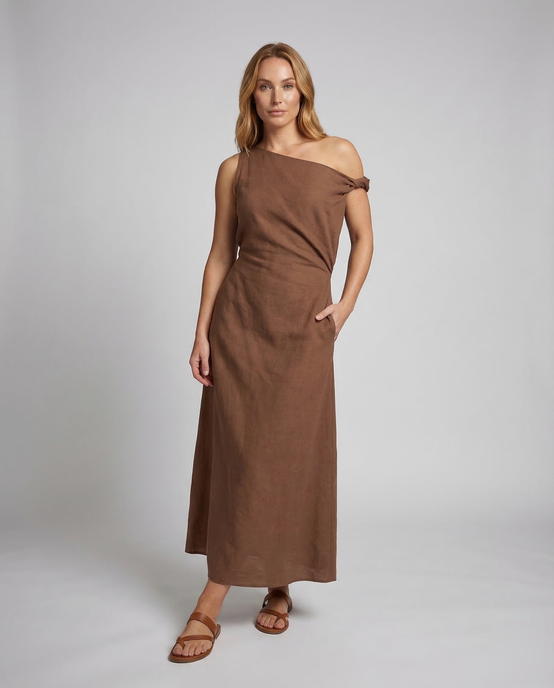 Dames Off-Shoulder Maxi Jurk met Drapering