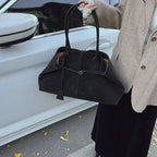 Große Wildleder Schultertasche, Damentasche für die Arbeit mit Bindungsdetail