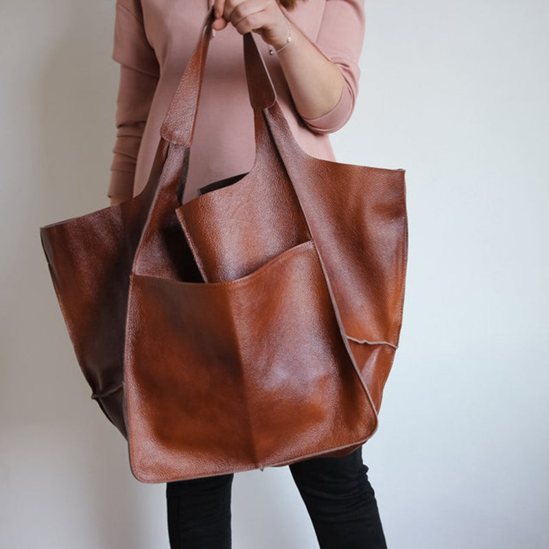 Übergroße Leder-Schultertasche für Frauen