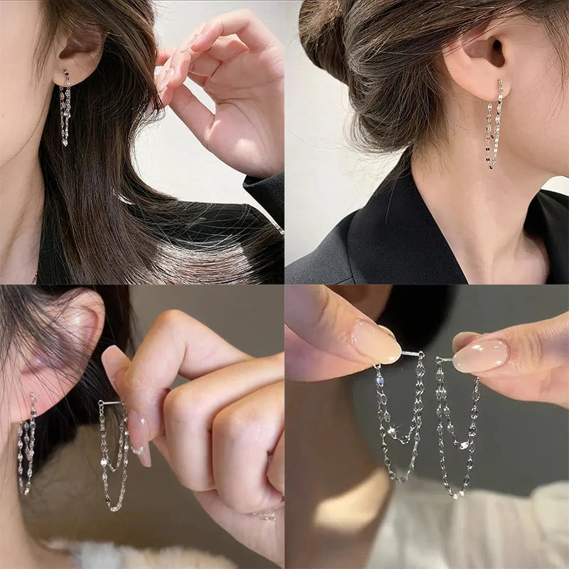 Boucles d'oreilles cripes avec chaîne sequins