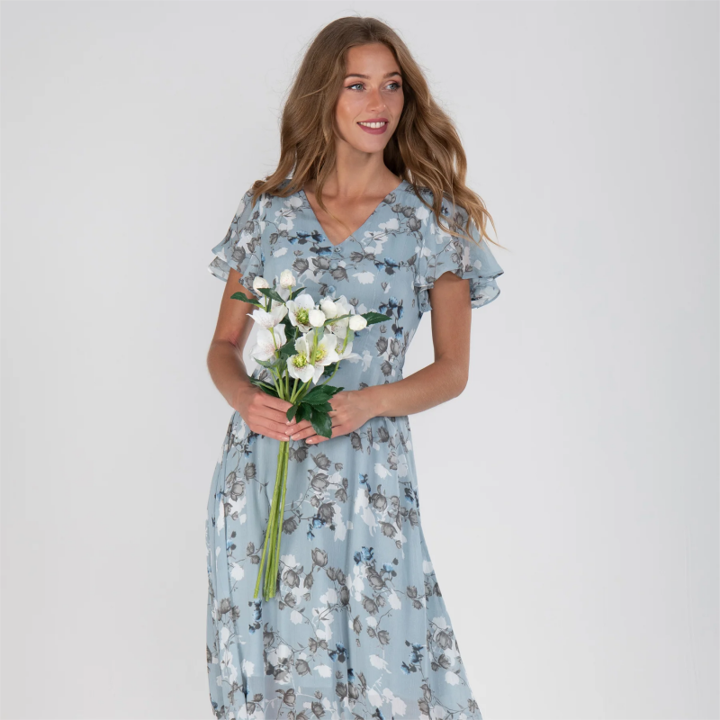 Robe cripes manches papillon et motif fleuri - Floral