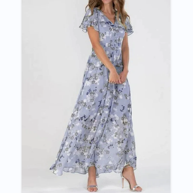 Robe cripes manches papillon et motif fleuri - Floral