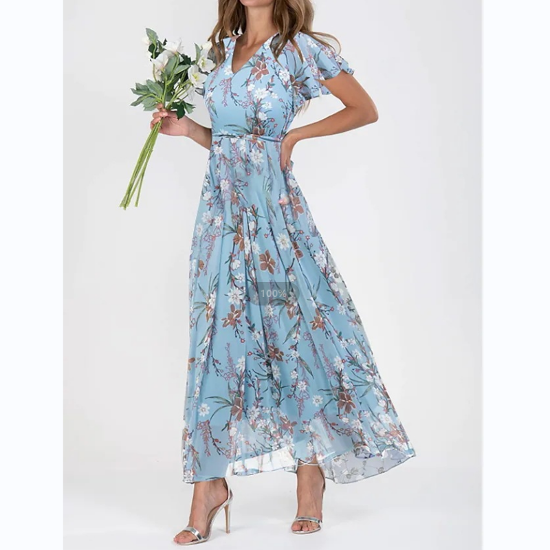 Robe cripes manches papillon et motif fleuri - Floral