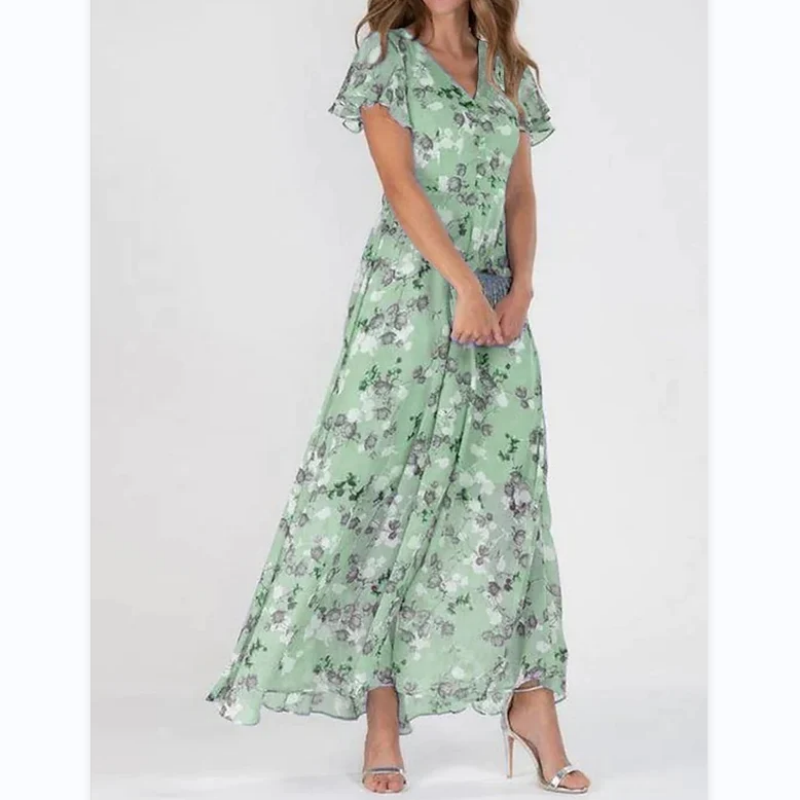 Robe cripes manches papillon et motif fleuri - Floral