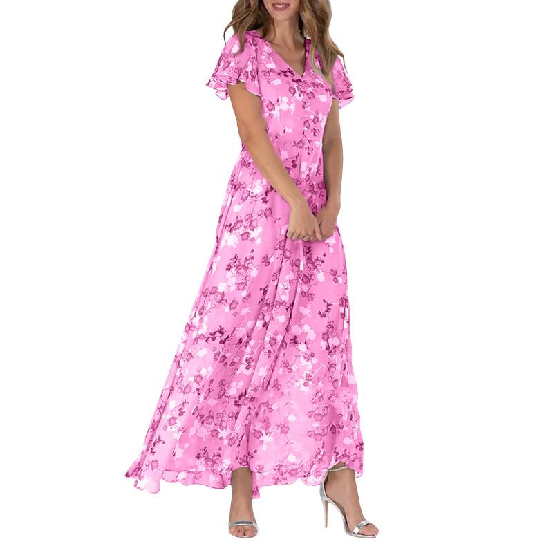 Robe cripes manches papillon et motif fleuri - Floral