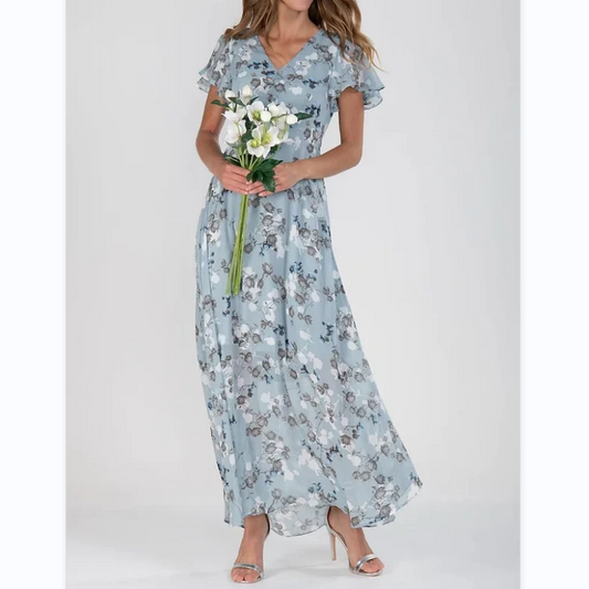 Robe cripes manches papillon et motif fleuri - Floral