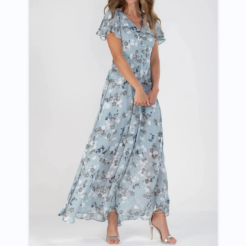 Robe cripes manches papillon et motif fleuri - Floral