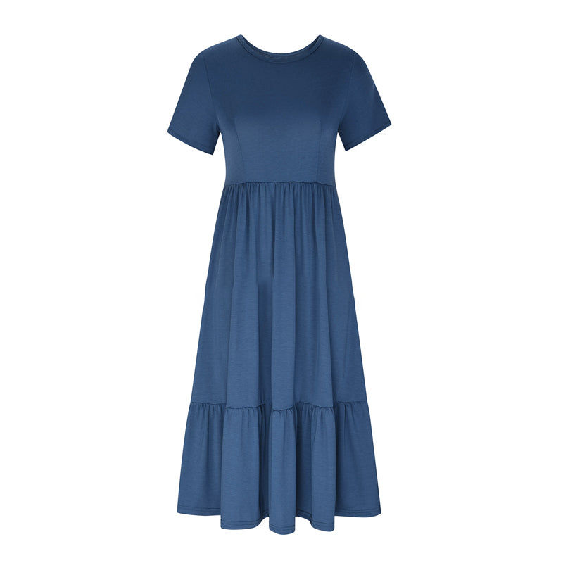 Robe cripes à col rond et couleur unie pour femme