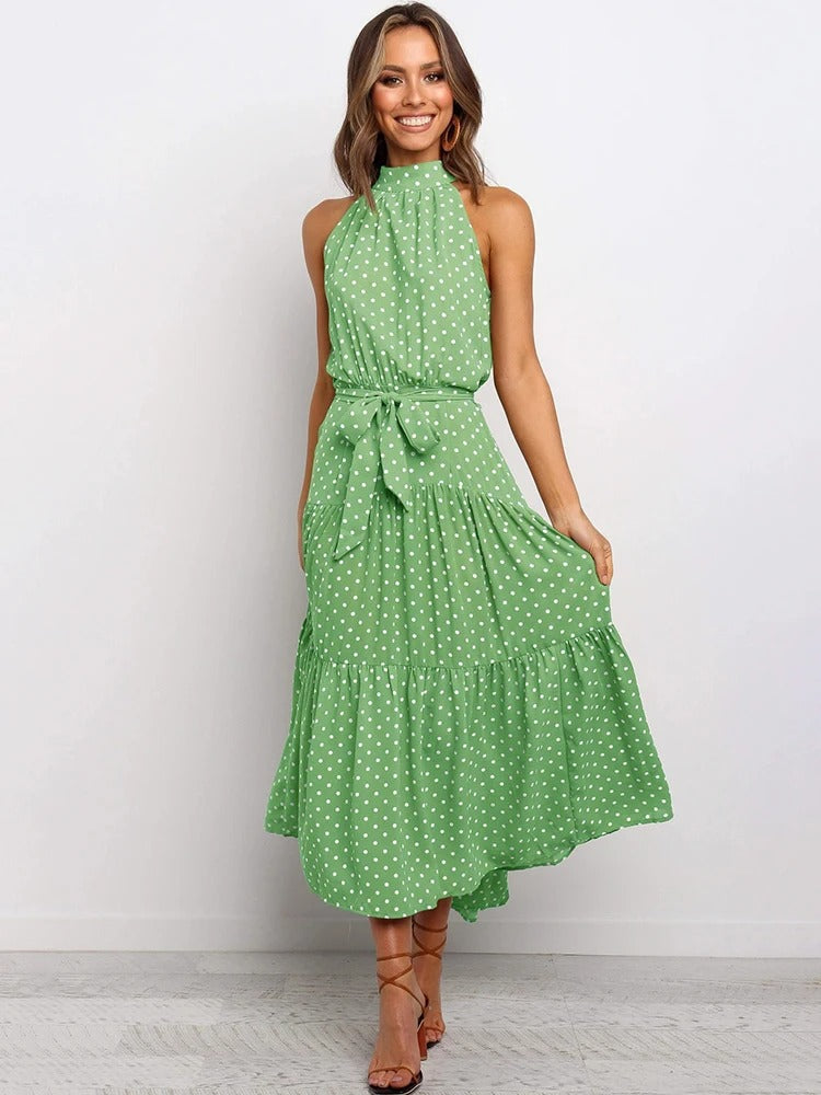 Robe d'été longue ModeParisienne® à imprimé pois