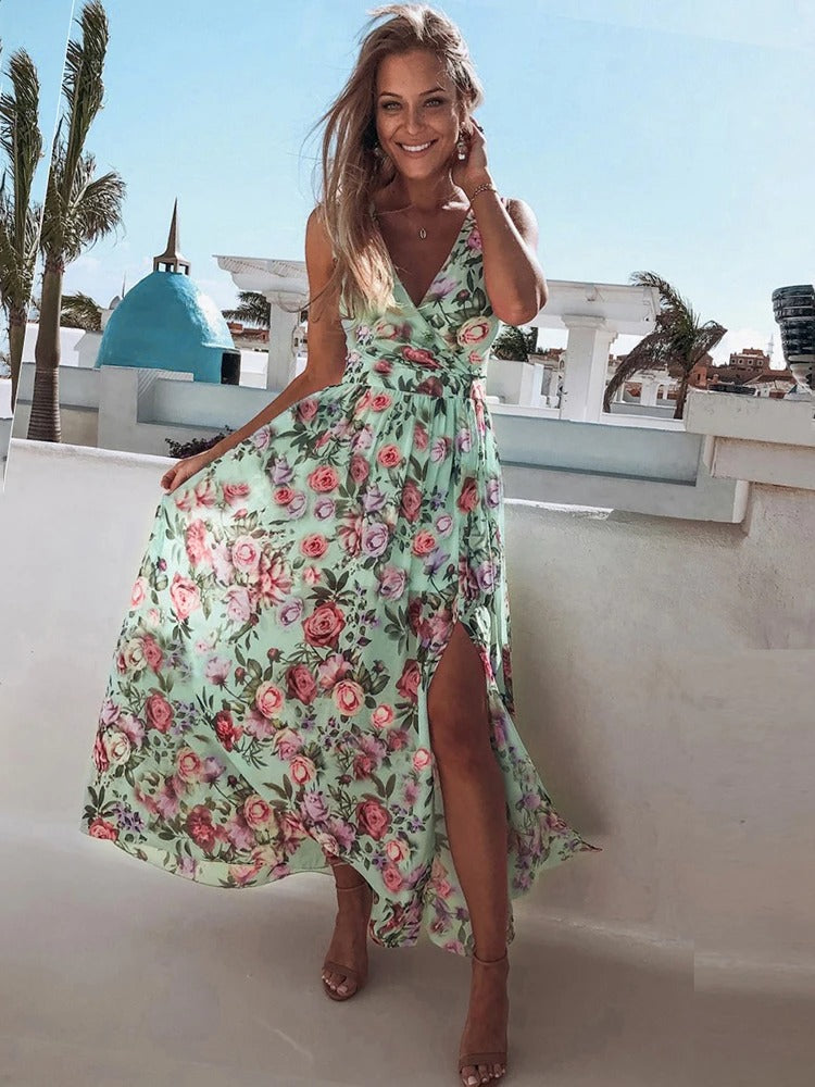 ModeParisienne® Robe d'été à imprimé fleuri et motif fendu