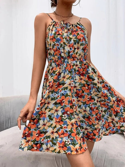 Robe d'été courte ModeParisienne® à imprimé fleuri sans dos