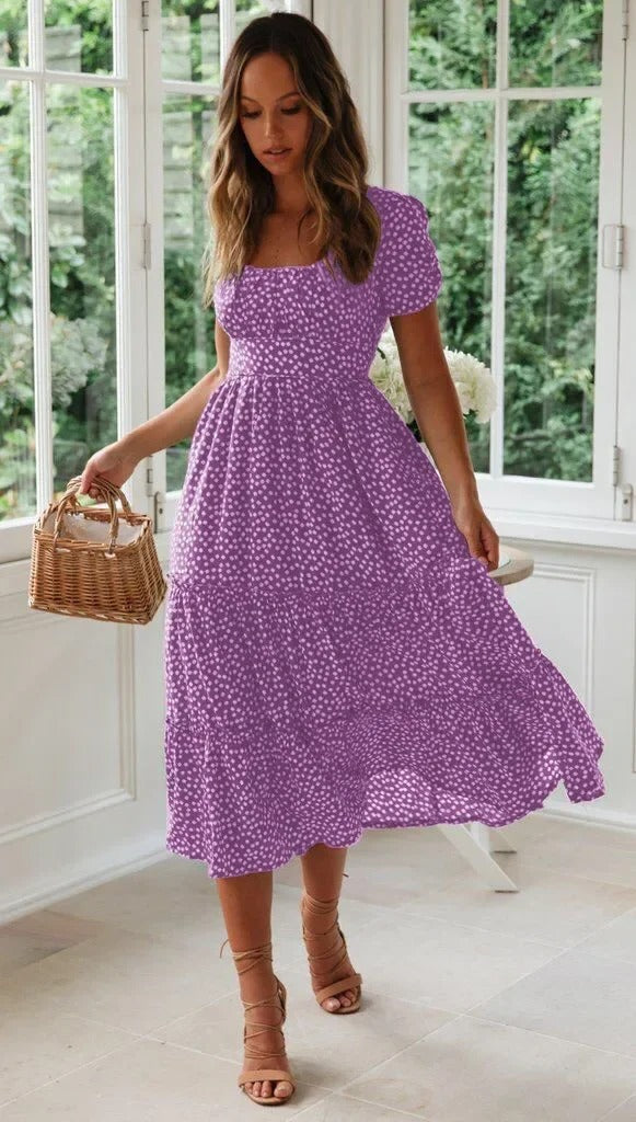 Robe d'été vintage ModeParisienne® à manches bouffantes et imprimé à pois