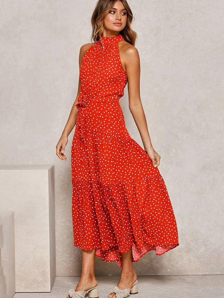 Robe d'été longue ModeParisienne® à imprimé pois