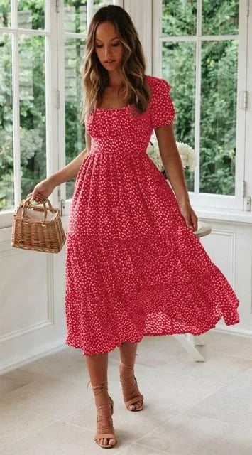 Robe d'été vintage ModeParisienne® à manches bouffantes et imprimé à pois