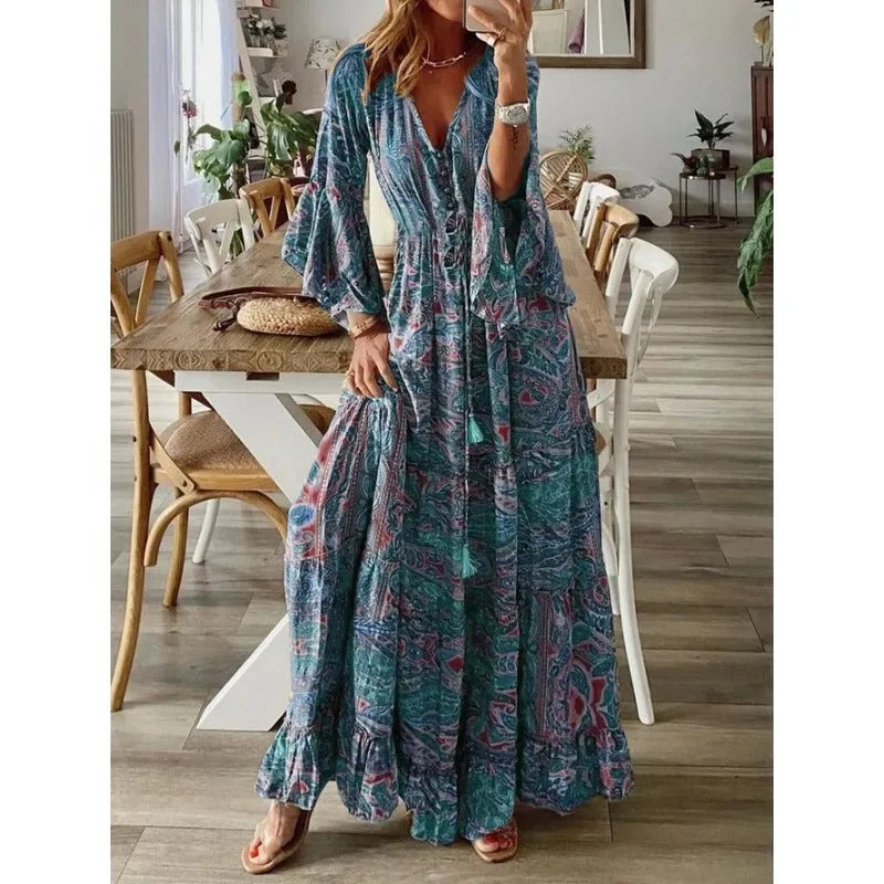 ModeParisienne® Robe d'été à col V, manches courtes et volants