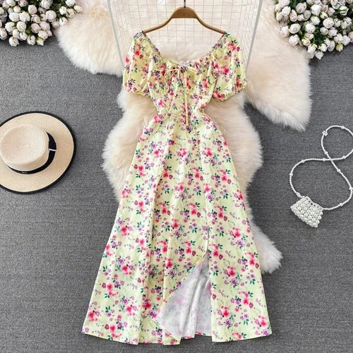 ModeParisienne® Robe d'été à imprimé floral avec manches bulle