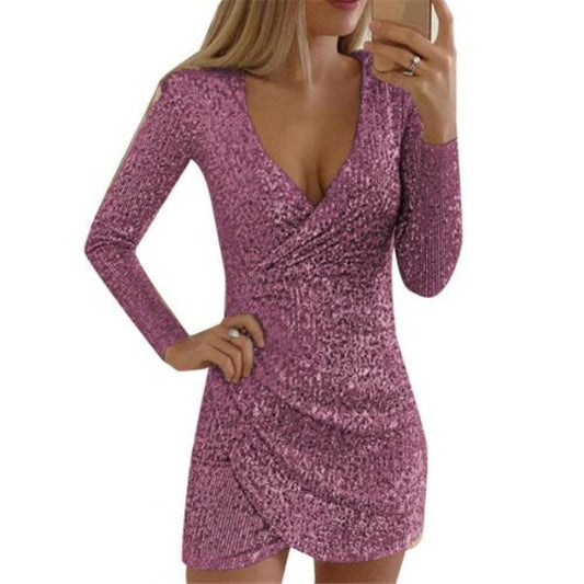 Robe portefeuille à sequins et col en V Cripes pour femme | Nélé