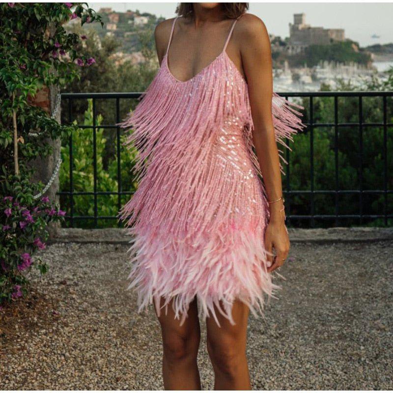 Cripes - Robe à sequins avec accents de plumes